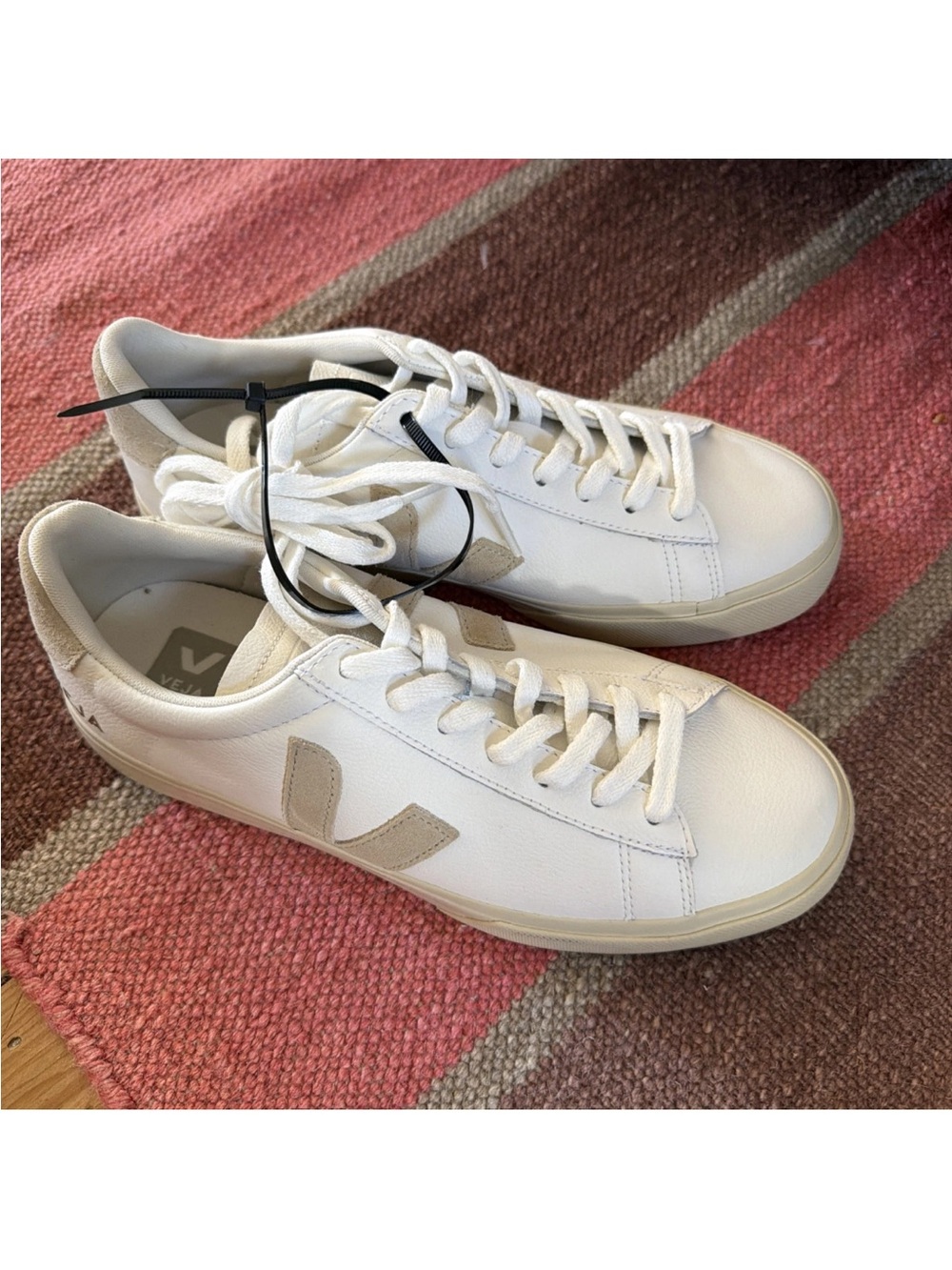 Veja Campo Leather Shoes Sneakers Womens 9 White Beige Suede Logo Low Top Casual